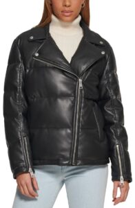 Faux Leather Moto Puffer Jacket