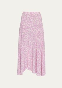 Sakura Abstract-print Side-slit Midi Skirt