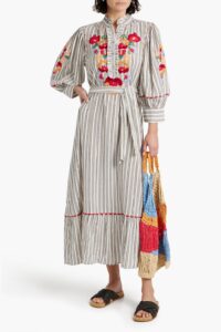 Juliette Embroidered Striped Cotton-jacquard Maxi Dress