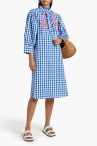 Polly Embroidered Gingham Cotton Midi Dress