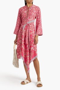 Dandy Lace-up Printed Crepe Midi Dress