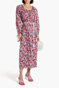 Blossom Gathered Floral-print Cotton Midi Dress