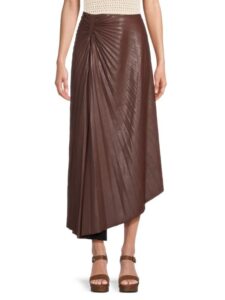 Tracy Faux Leather Pleated Ruched Maxi Skirt