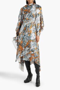 Asymmetric Printed Silk-crepe Maxi Dress
