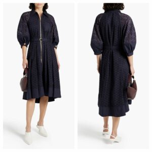 Belted Broderie Anglaise Cotton Midi Dress