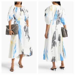 Printed Cotton-blend Poplin Midi Dress