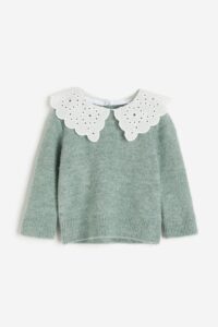 Sweater with Eyelet Embroidery Collar