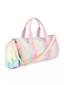 Quilted Chevron Faux Fur Duffle & Cosmetic Bag Set