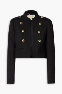 Cropped Button-embellished Grain De Poudre Jacket