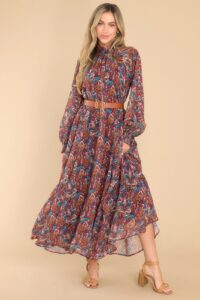 Wise Woman Burgundy Multi Print Maxi Dress