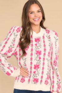 Let Your Light Shine Ivory Floral Sweater