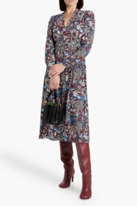 Erica Shirred Printed Crepe Midi Dress