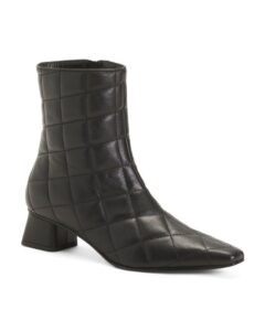 Made in Italy Leather Quilted Low Wrapped Heel Booties