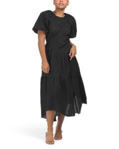 Gathered Seam Puff Sleeve Dress