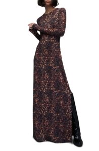 Katlyn Evita Animal Print Long Sleeve Maxi Dress