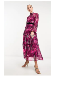 Midi Dress with Balloon Sleeves in Pink