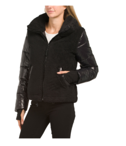 Sherpa Puffer Coat with Gloss Sleeves and Fleece Cuffs