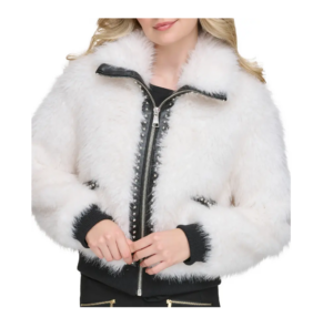 Shaggy Studded Faux Fur Bomber Jacketp