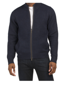 Long Sleeve Mock Neck Full Zip Wool Blend Sweater