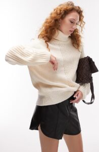 Oversize Mixed Stitch Turtleneck Sweater