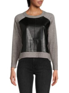 Zoe Faux Leather Crewneck Sweater