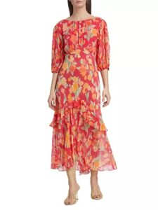 Cheryl Floral Ruffle Midi-dress