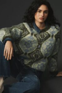 Fuzzy Abstract Pullover Sweater