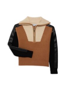 ​girl’s Mattie Faux Leather & Knit Sweater