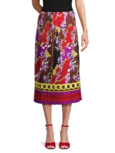 Jewel Print Pleated Midi Skirt