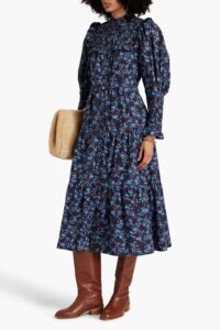 Ruffled Floral-print Cotton-seersucker Midi Dress