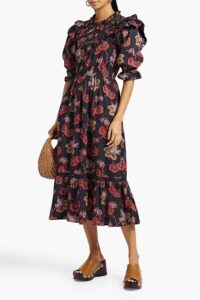 Lucinda Ruffled Floral-print Cotton Midi Dress