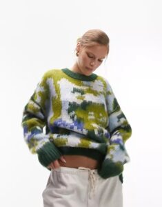 Knitted Oversized Abstract Print Sweater in Multi