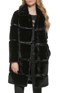 Quilted Longline Faux Fur Coat