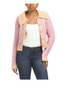 Rhinestone Button Front Cable Knit Cardigan