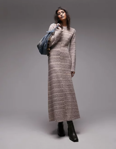 Knit Long Sleeve Outside Seam Stripe Space Dye Maxi Dress in Multi