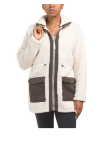 Sherpa Drawstring Jacket with Woven Pockets and Placket