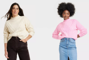 Cable Mock Turtleneck Pullover Sweater