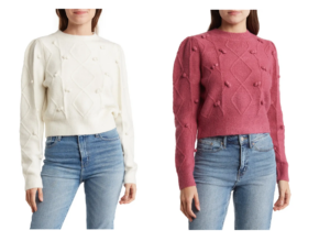 Pompom Cable Knit Crop Sweater