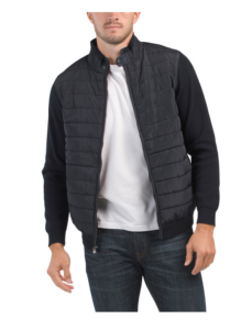 Nylon Mock Neck Jacket with Sweater Sleeves