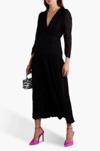 Racquel Ruched Flocked Tulle Midi Dress