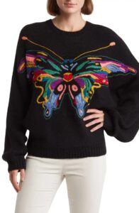 Butterfly Embroidery Batwing Pullover