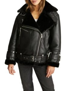 Faux Leather & Faux Fur Oversized Moto Jacket