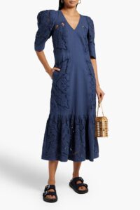 Anita Broderie Anglaise Cotton and Linen-blend Midi Dress