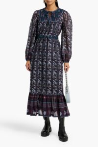 Belted Floral-print Cotton-voile Midi Dress