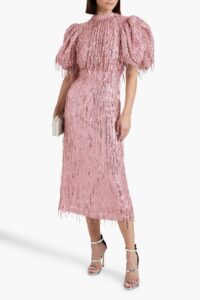 Fringed Sequin-embellished Tulle Midi Dress