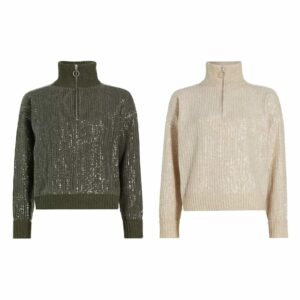 Sequin-embroidered Quarter-zip Sweater