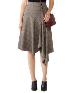 Plaid Asymmetric Midi Skirt