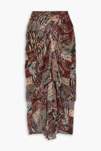 Sira Draped Printed Silk-voile Midi Skirt