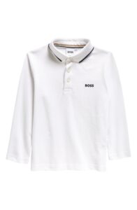 Kids' Mini Me Cotton Piqué Long Sleeve Polo Size 4-5