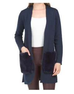 Wool Blend Erin Sweater Cardigan with Aux Fur Pockets